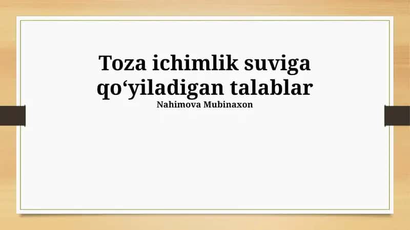 Ichimlik Suvining Manbalar va Tozalash Usullari 1