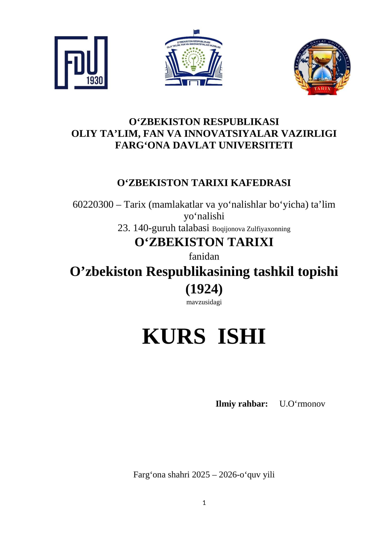 O‘ZBEKISTON TARIXI KAFEDRASI 1