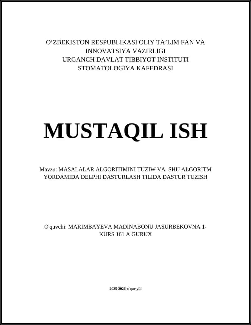 MASALALAR ALGORITIMI 1