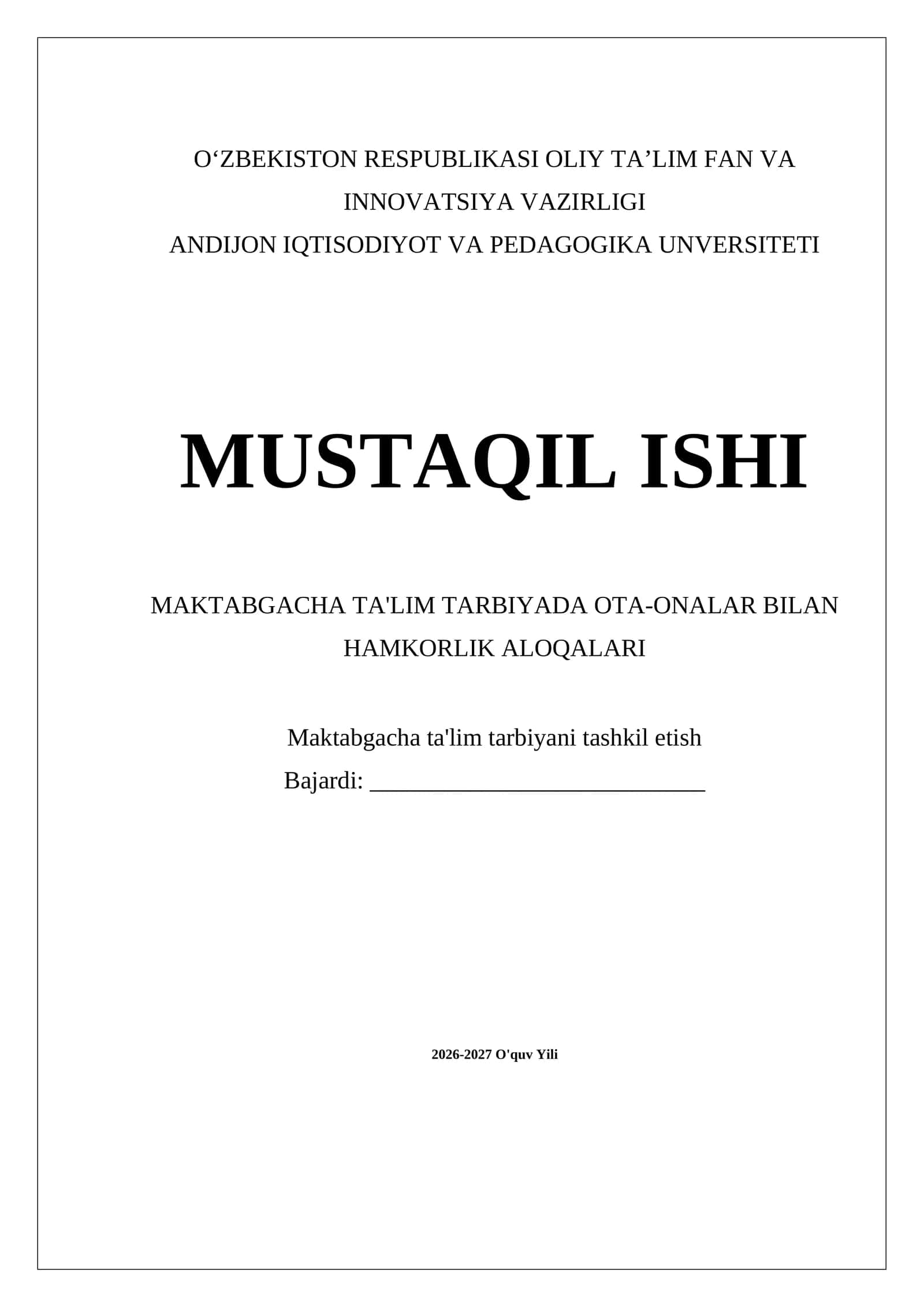 MAKTABGACHA TA'LIM TARBIYADA OTA-ONALAR BILAN HAMKORLIK ALOQALARI 1