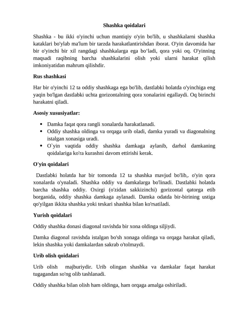 Shashka qoidalari 1