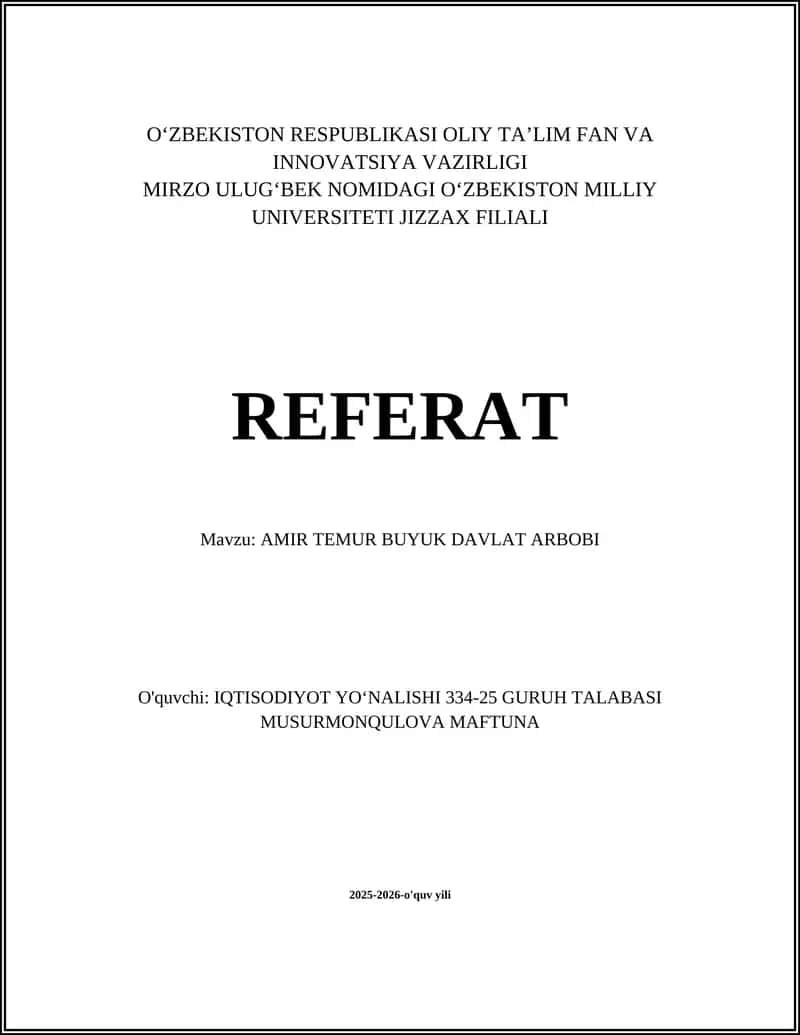AMIR TEMUR BUYUK DAVLAT ARBOBI 1