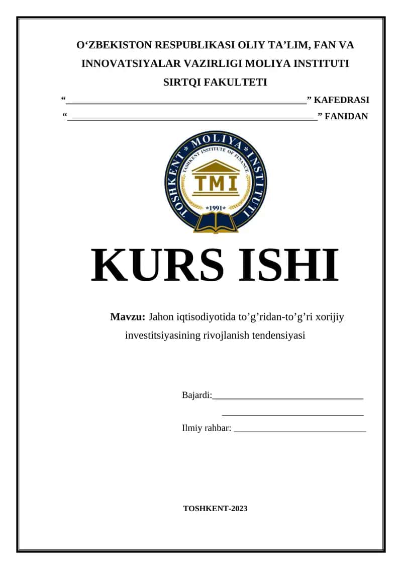Jahon iqtisodiyotida to'g'ridan-to'g'ri xorijiy investitsiyasining rivojlanish tendensiyasi 1