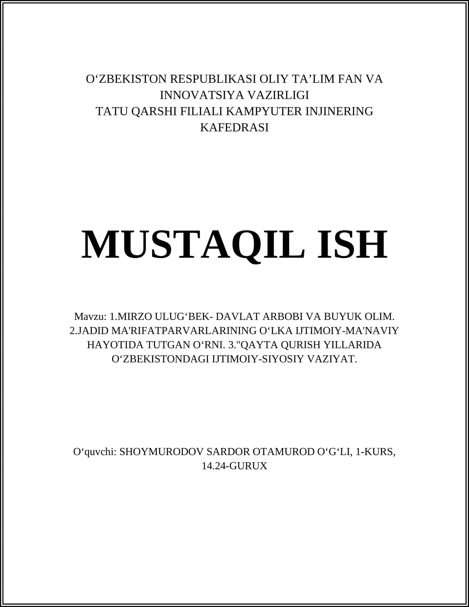 MIRZO ULUGʻBEK- DAVLAT ARBOBI VA BUYUK OLIM 1
