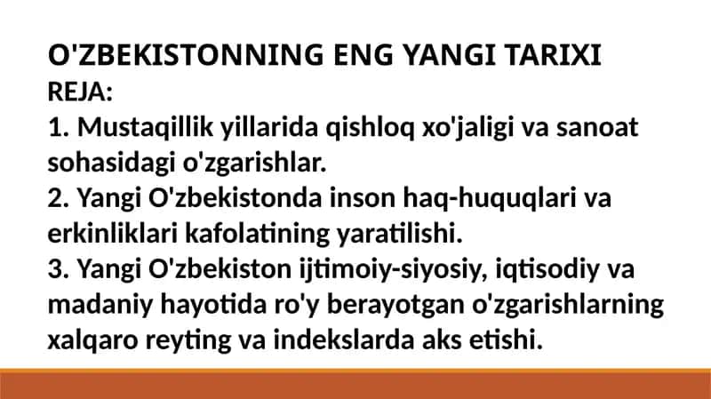 O'ZBEKISTONNING ENG YANGI TARIXI 1