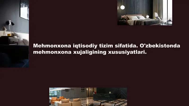 Mehmonxona iqtisodiy tizim sifatida. O'zbekistonda mehmonxona xujaligining xususiyatlari. 1
