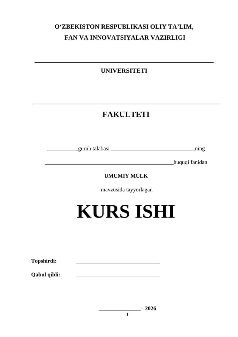 Umumiy mulk KURS ISHI 1
