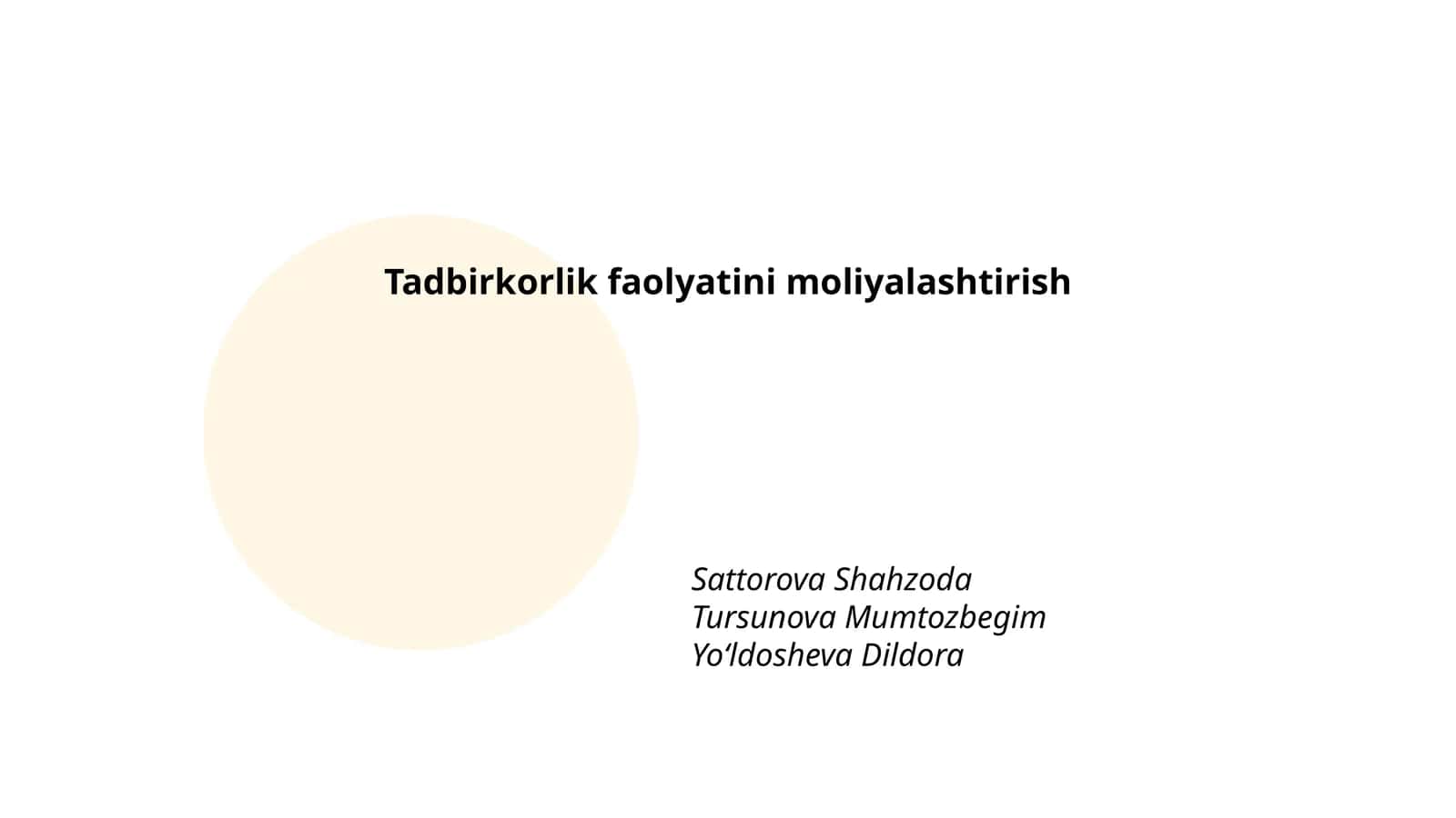 Tadbirkorlik faolyatini moliyalashtirish 1