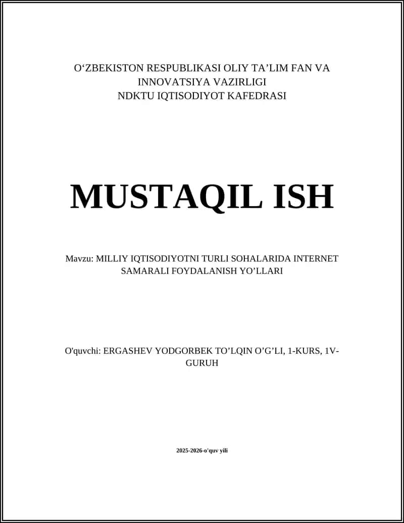MILLIY IQTISODIYOTNI TURLI SOHALARIDA INTERNET SAMARALI FOYDALANISH YO’LLARI 1