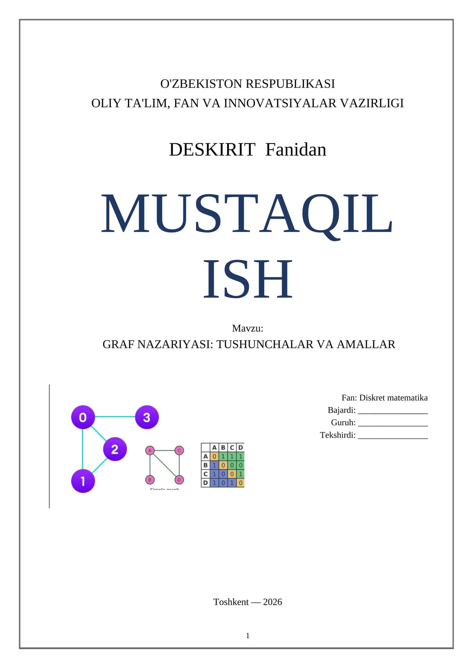 DESKIRIT  Fanidan Graflar ustida amallar 1