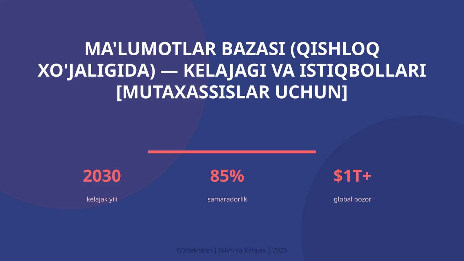 MA'LUMOTLAR BAZASI (QISHLOQ XO'JALIGIDA) — KELAJAGI VA ISTIQBOLLARI [MUTAXASSISLAR UCHUN] 1