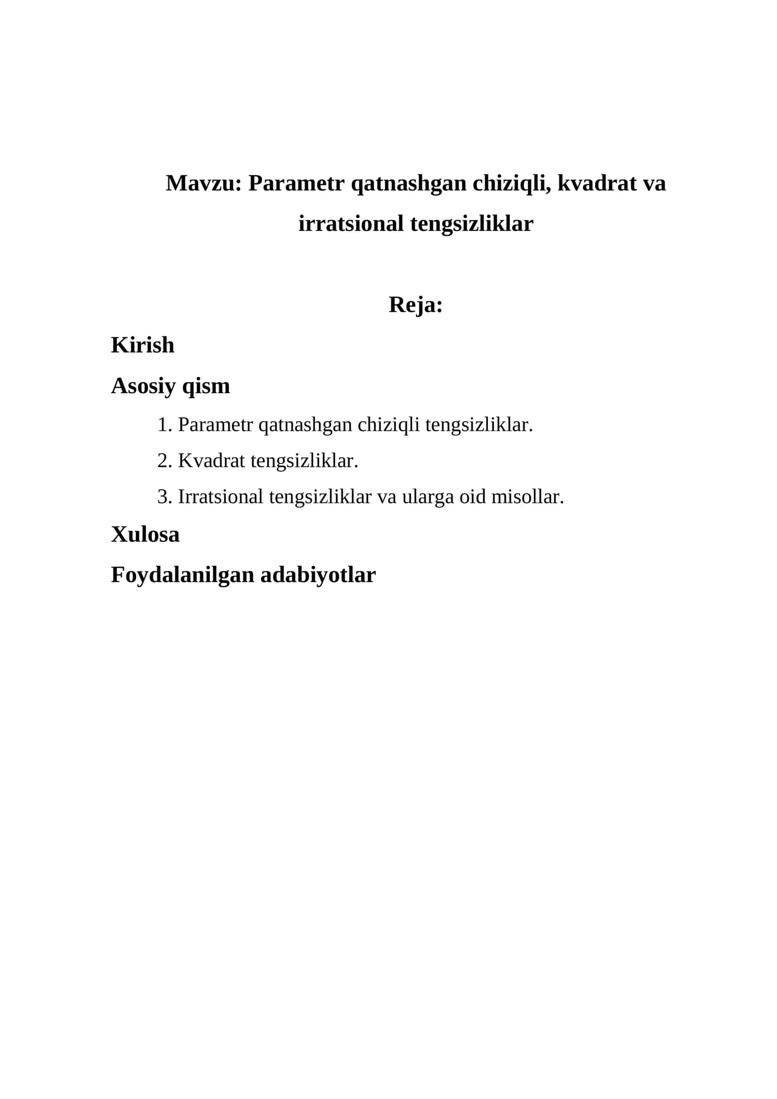 Parametr qatnashgan chiziqli, kvadrat va irratsional tengsizliklar 1