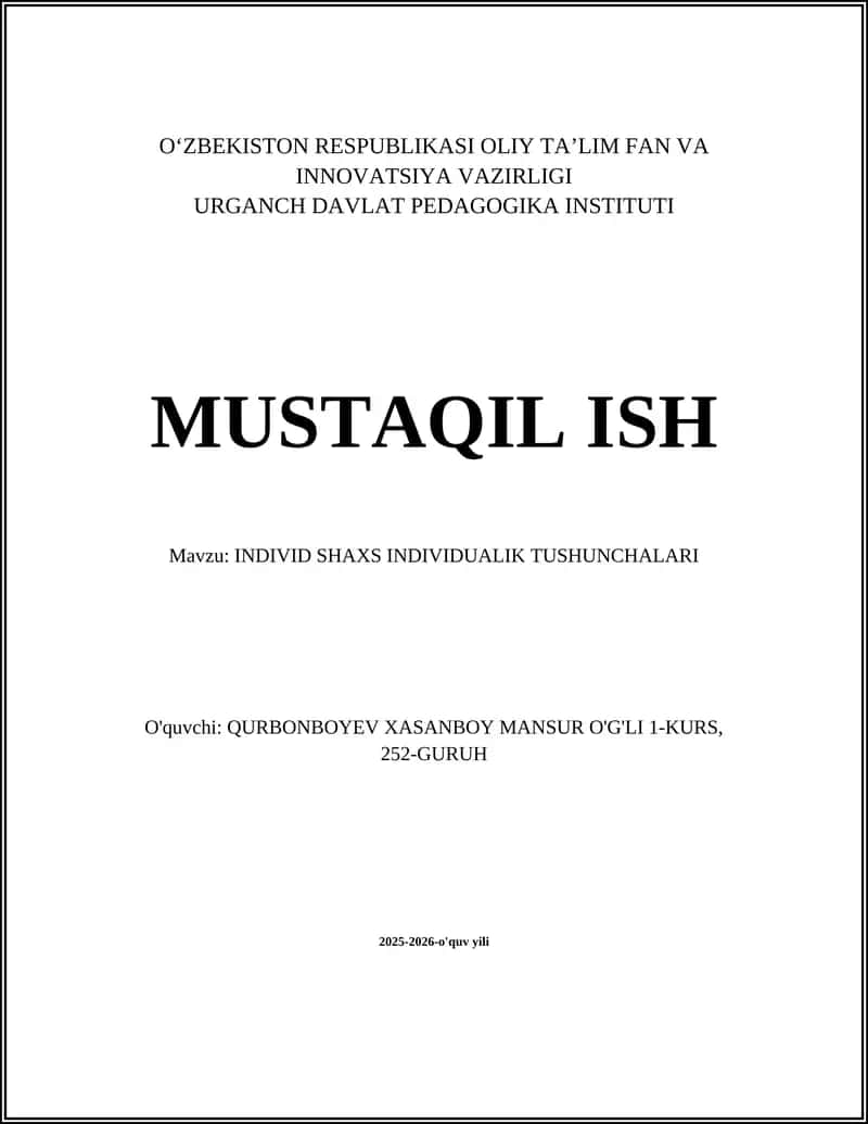 INDIVID SHAXS INDIVIDUALIK TUSHUNCHALARI 1