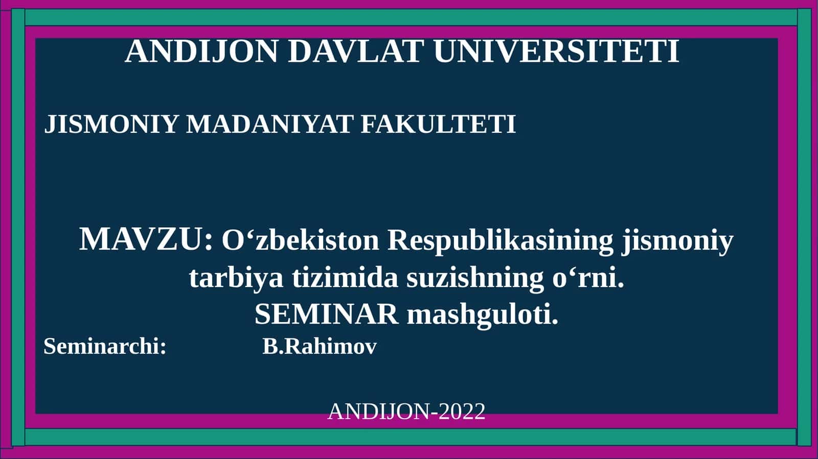 O‘zbekiston Respublikasining jismoniy tarbiya tizimida suzishningo‘rni 1