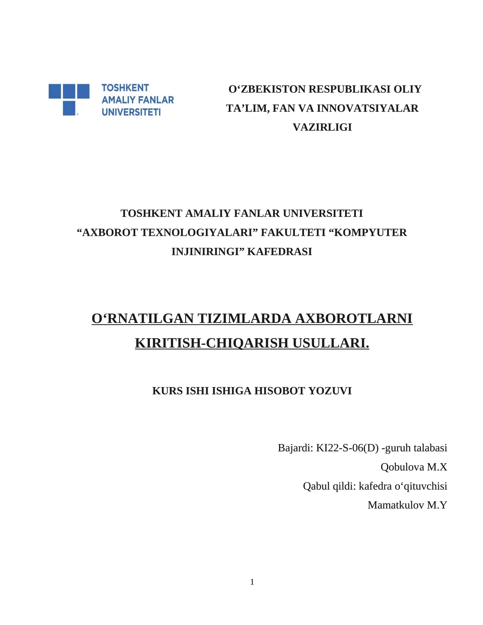 Sistemalarda Axborotlarni Kiritish-Chiqarish Usullari 1