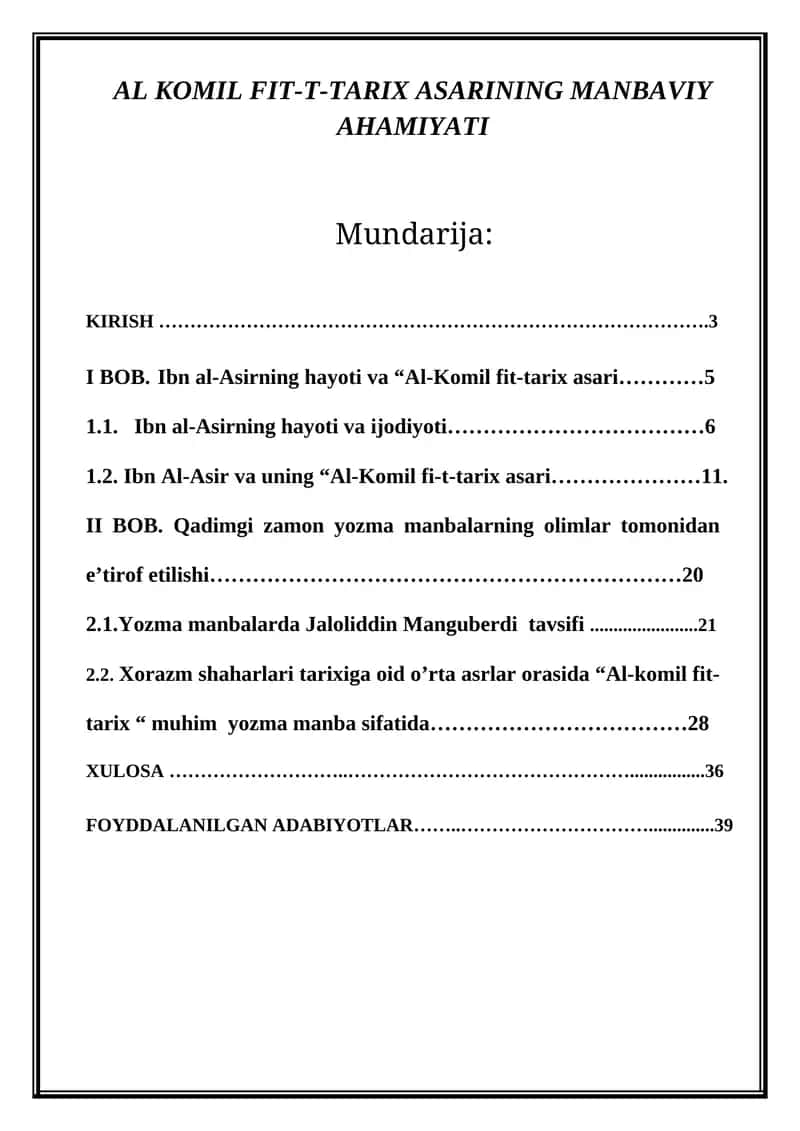 AL KOMIL FIT-T-TARIX ASARINING MANBAVIY AHAMIYATI 1