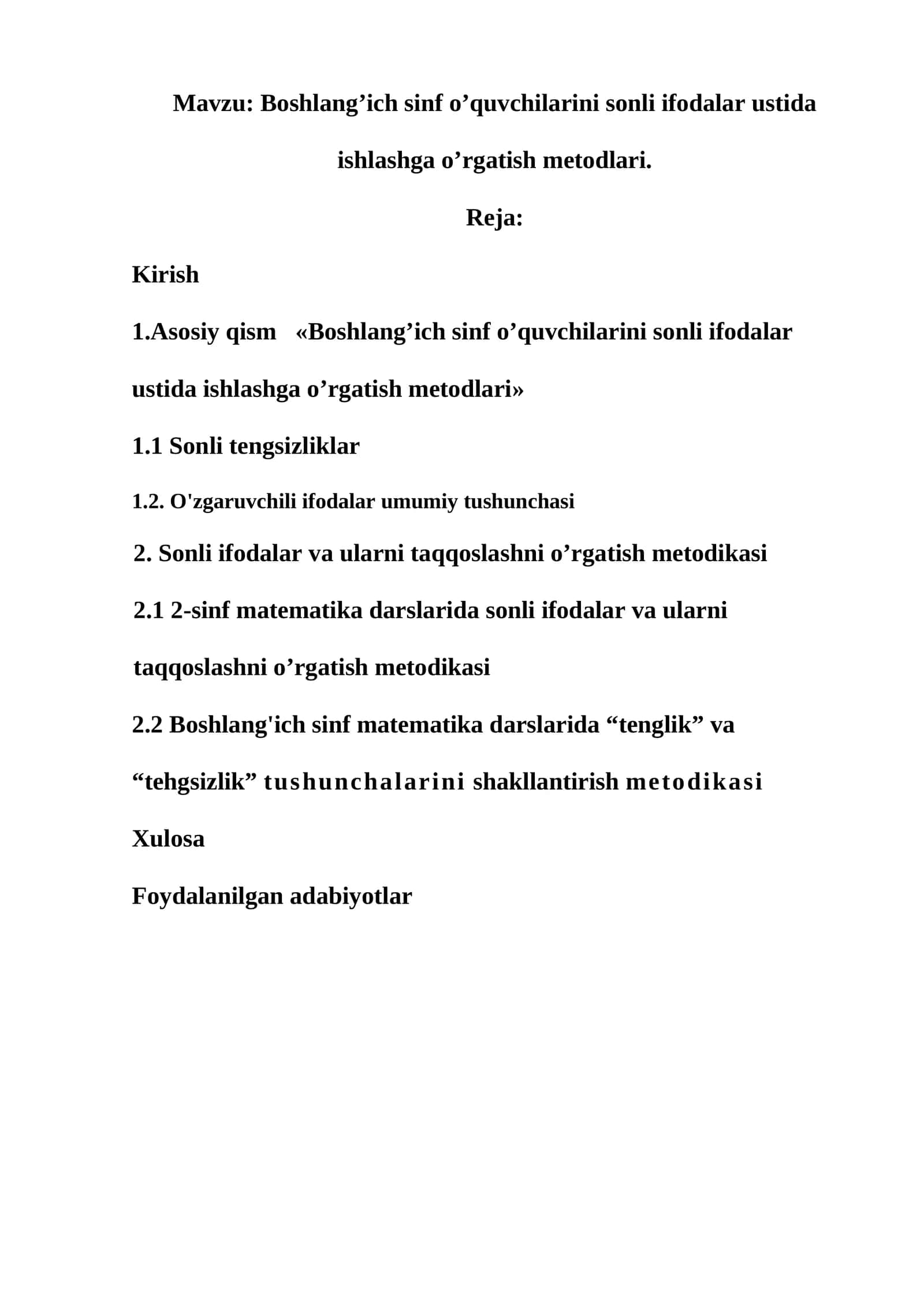 Boshlang’ich sinf o’quvchilarini sonli ifodalar ustida ishlashga o’rgatish metodlari 1
