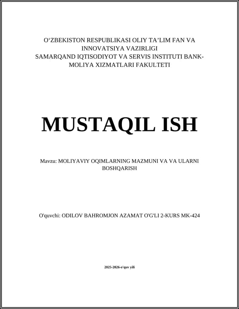 Moliyaviy oqimlar tushunchasi va tarkibi 1