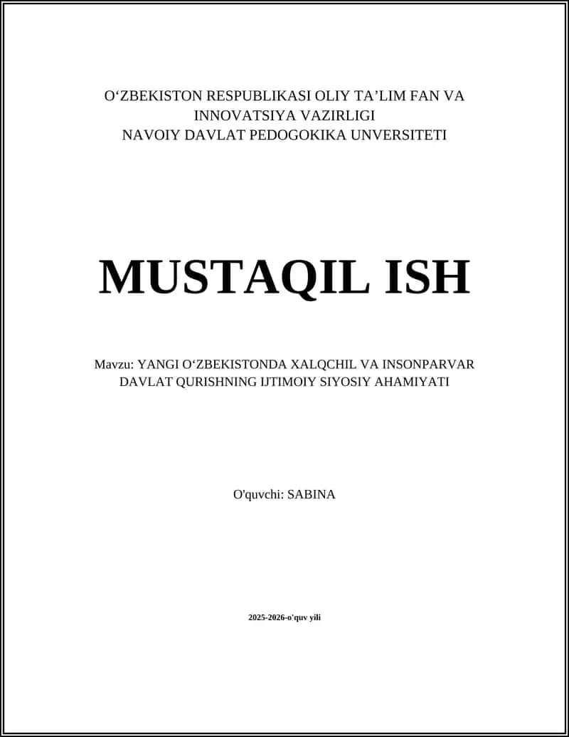 Yangi Oʻzbekistonda Xalqchil va Insonparvar Davlat Qurishning Ijtimoiy Siyosiy Ahamiyati 1