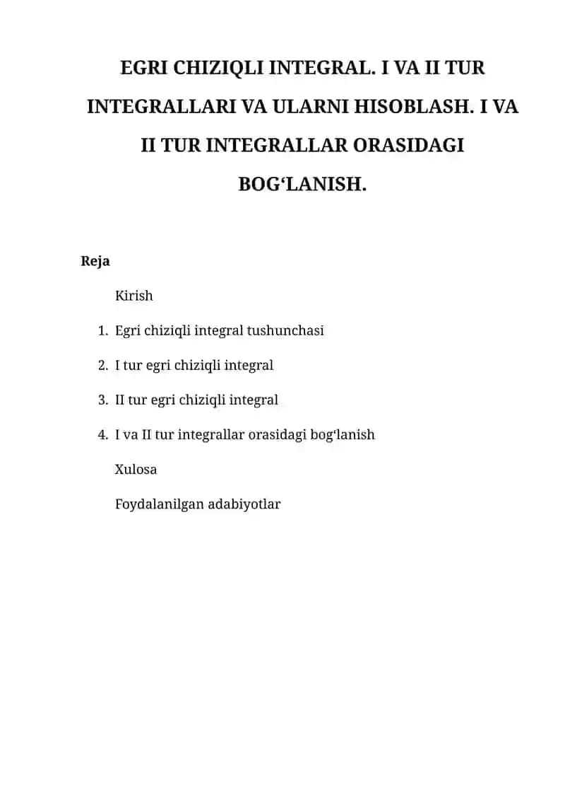 Egri Chiziqli Integral 1