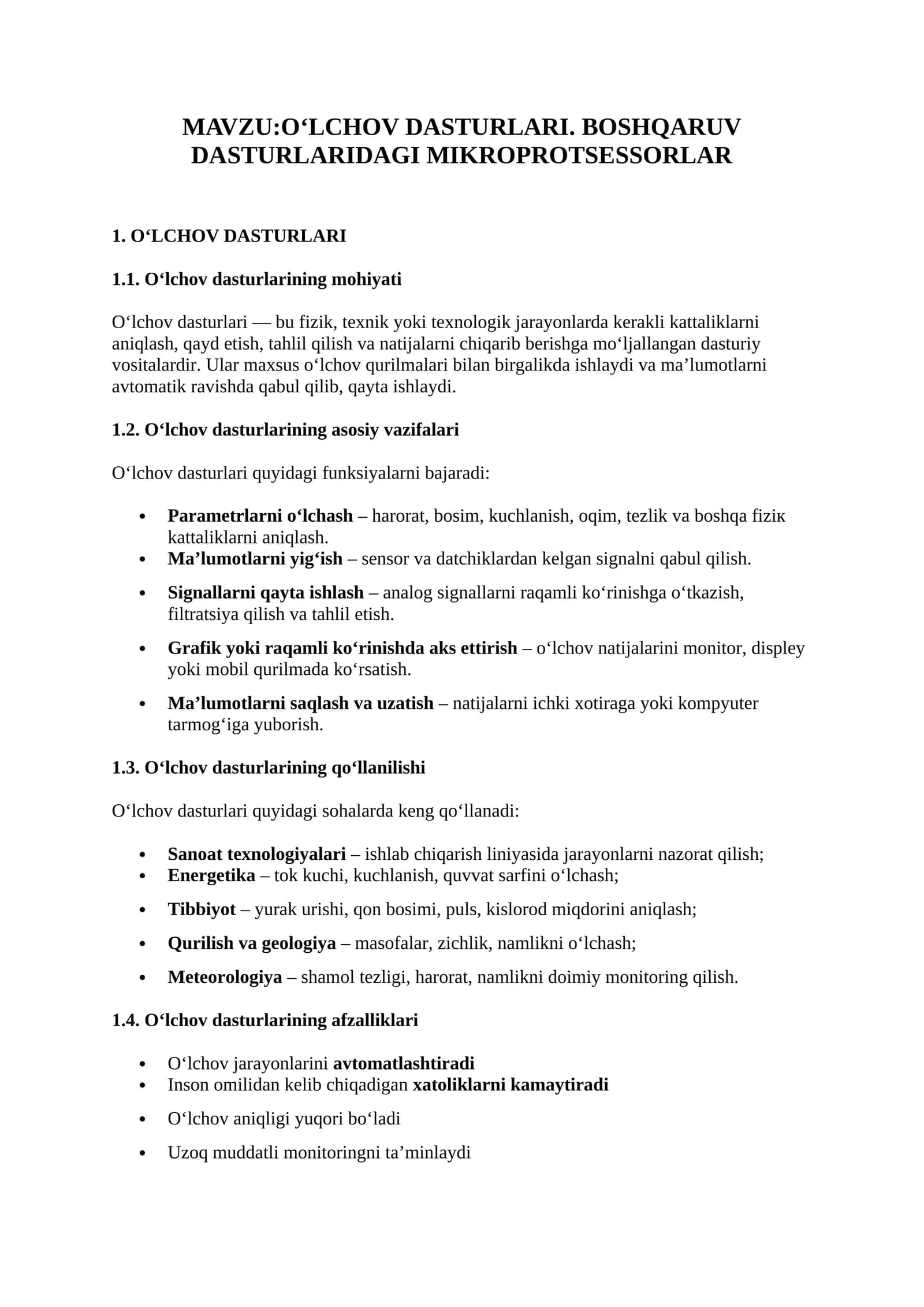 O‘LCHOV DASTURLARI 1
