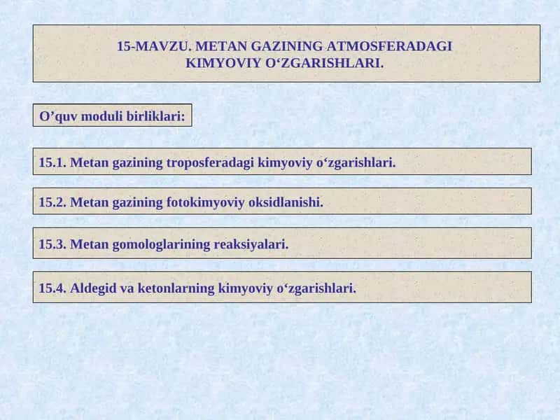 Metan gazining fotokimyoviy oksidlanishi 1