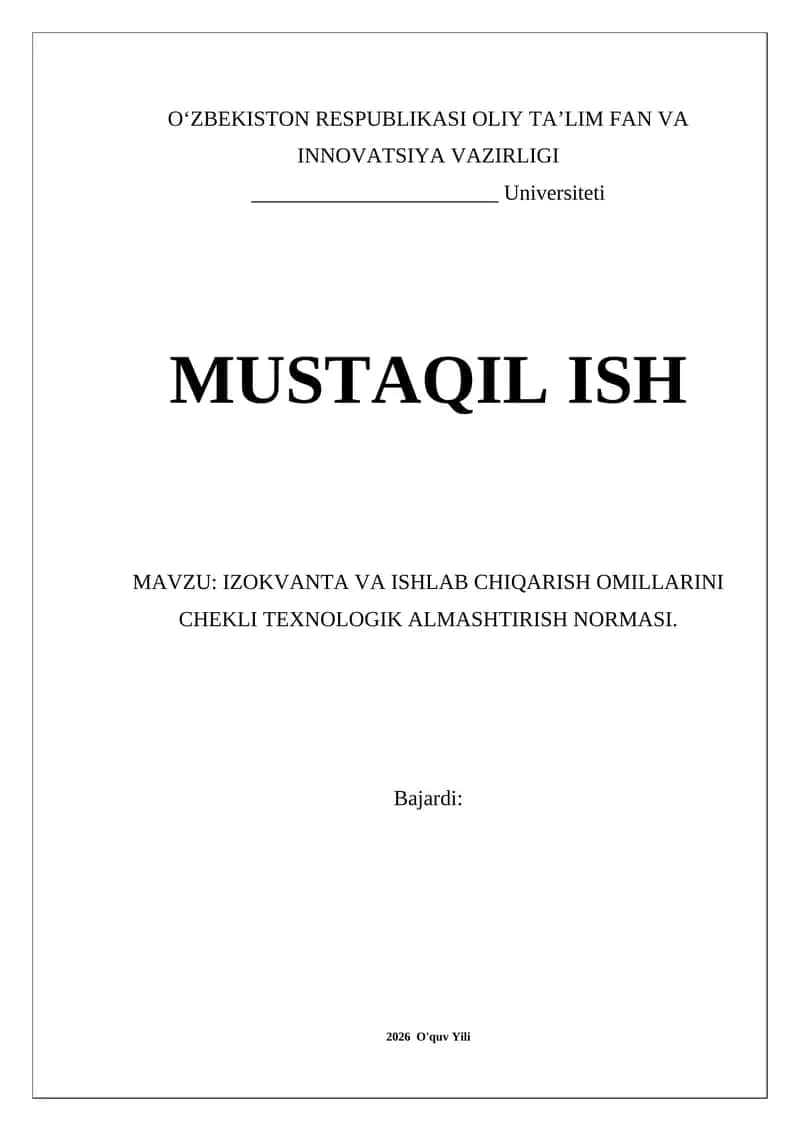 IZOKVANTA VA ISHLAB CHIQARISH OMILLARINI CHEKLI TEXNOLOGIK ALMASHTIRISH NORMASI 1