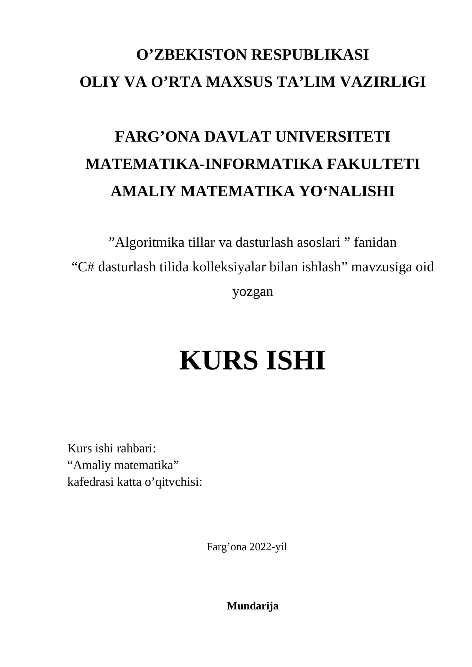 "C# dasturlash tilida kolleksiyalar bilan ishlash" 1