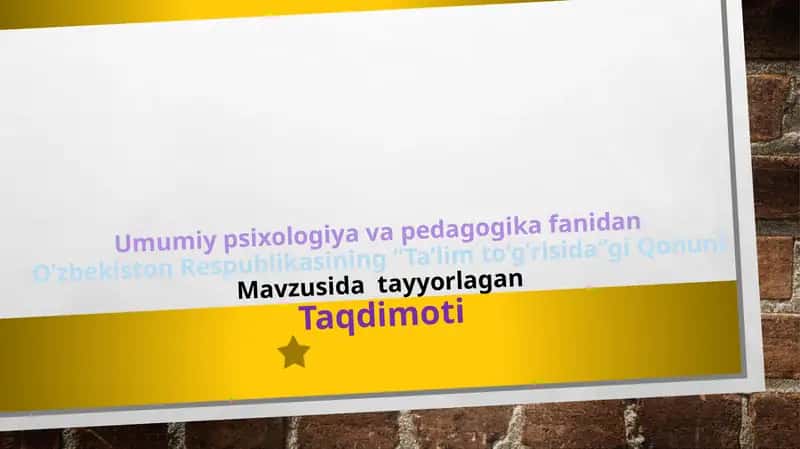 O’zbekiston Respublikasining “Ta’lim to’g’risida”gi Qonuni 1