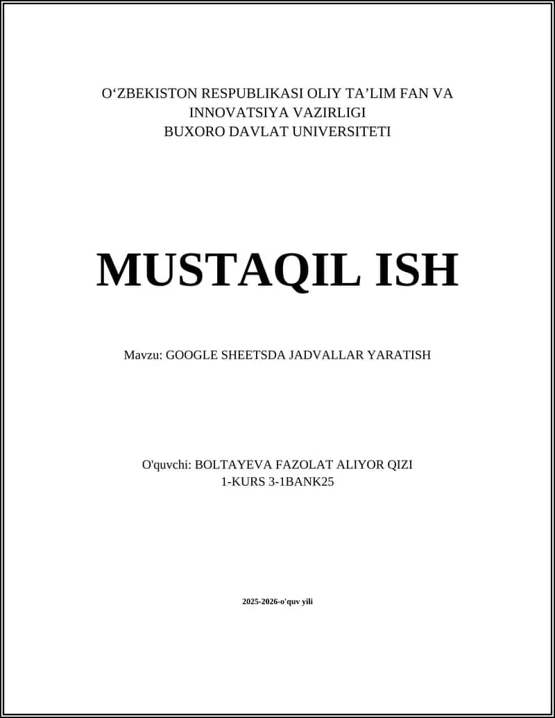 GOOGLE SHEETSDA JADVALLAR YARATISH 1