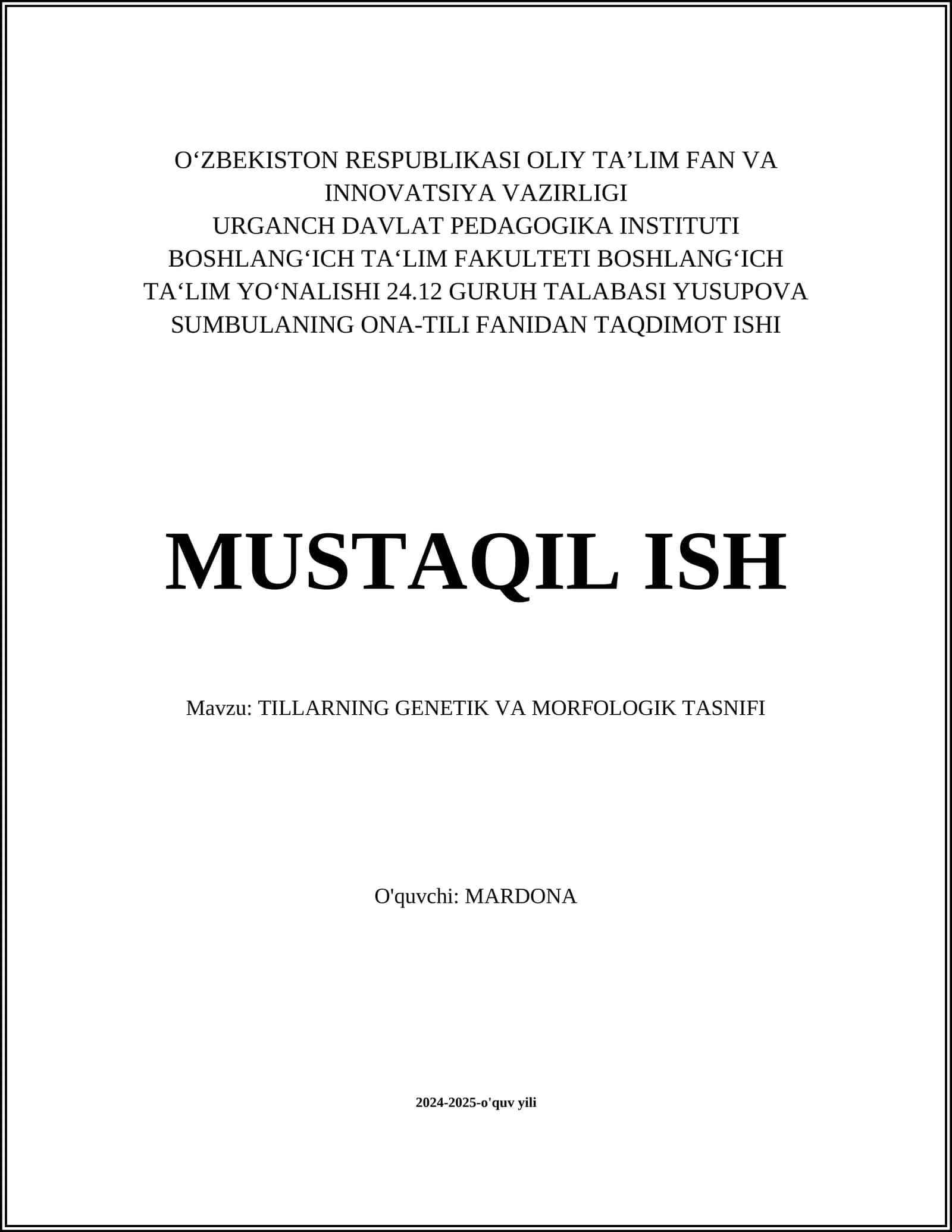 TILLARNING GENETIK VA MORFOLOGIK TASNIFI 1