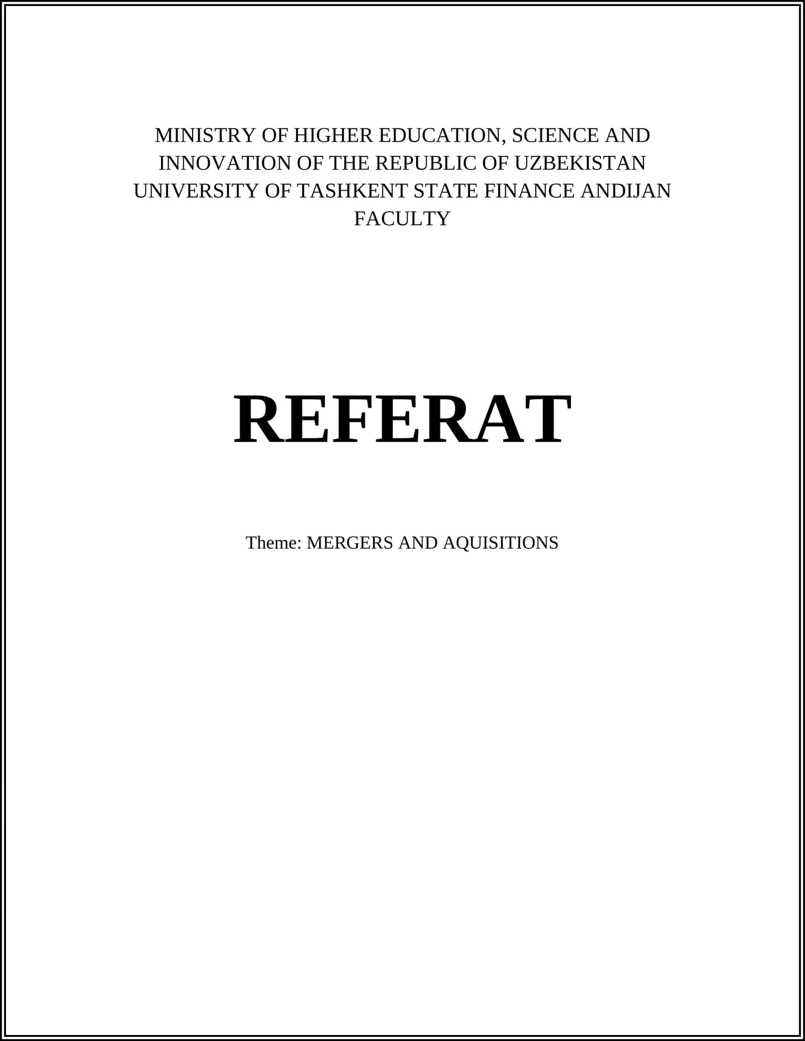 MERGERS AND ACQUISITIONS 1