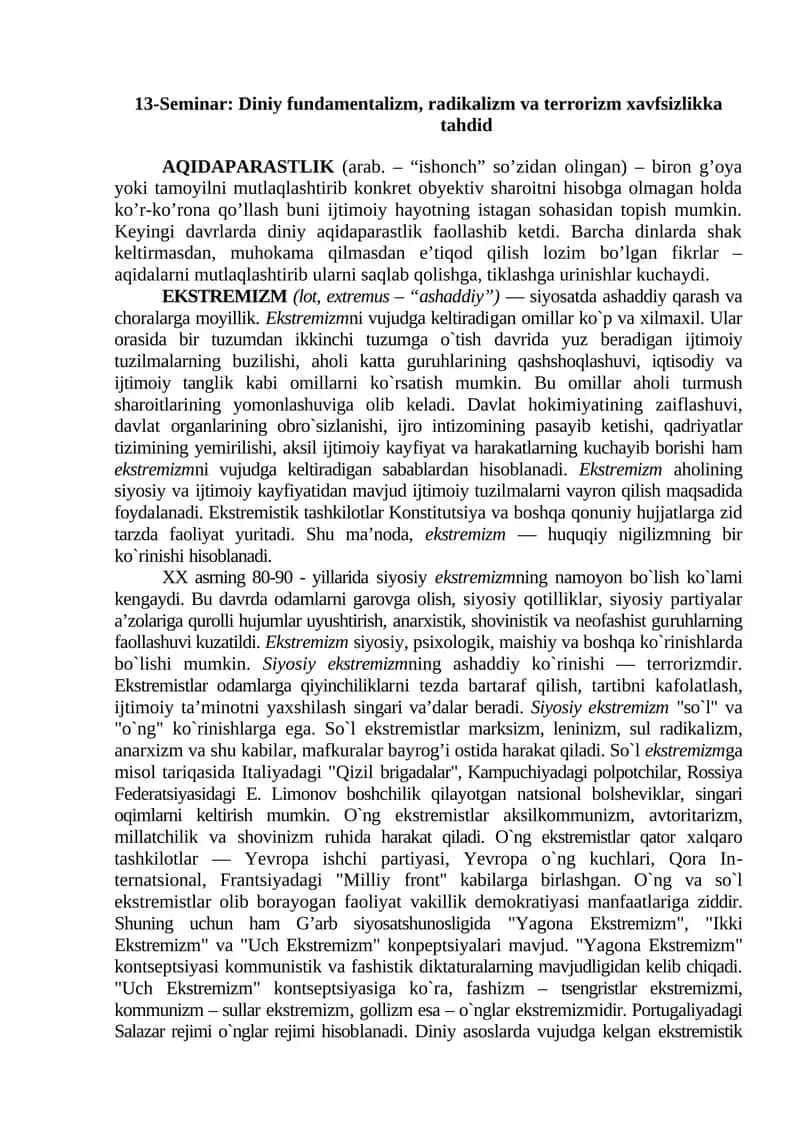 Diniy fundamentalizm, radikalizm va terrorizm xavfsizlikka tahdid 1