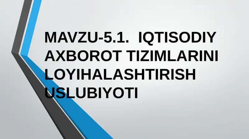 IQTISODIY AXBOROT TIZIMLARINI LOYIHALASHTIRISH USLUBIYOTI 1