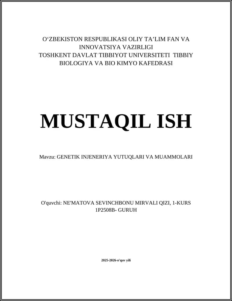 GENETIK INJENERIYA YUTUQLARI VA MUAMMOLARI 1