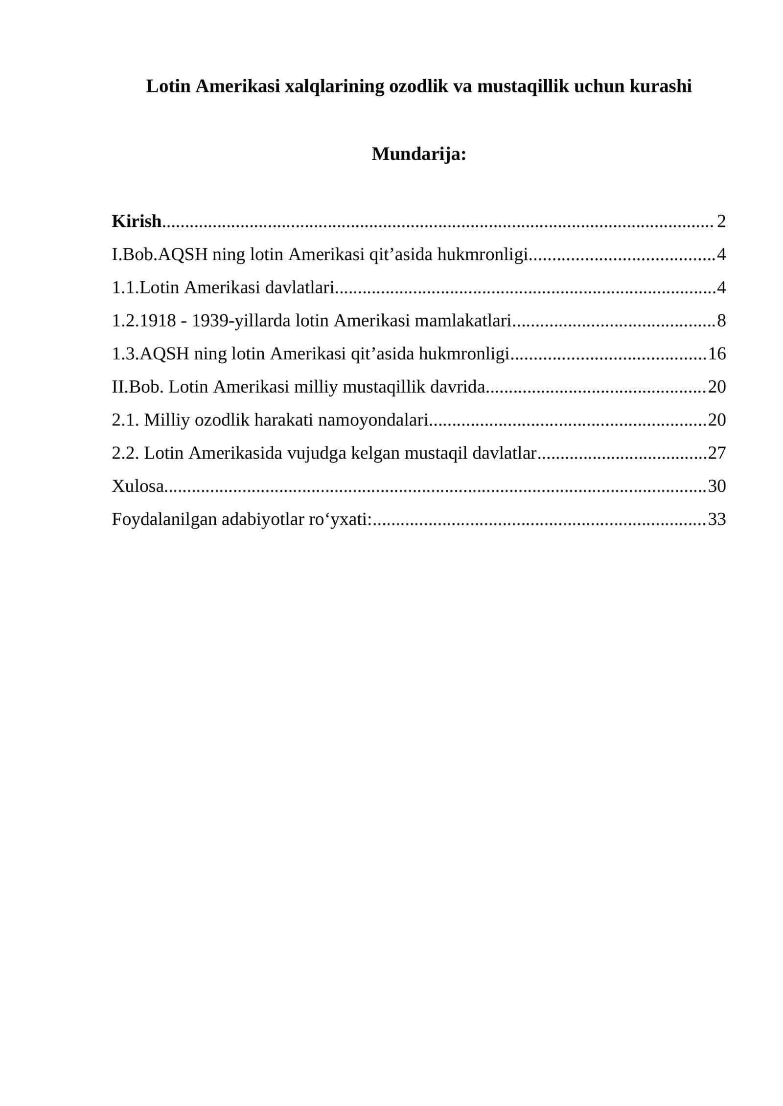 Lotin Amerikasi xalqlarining ozodlik va mustaqillik uchun kurashi 1