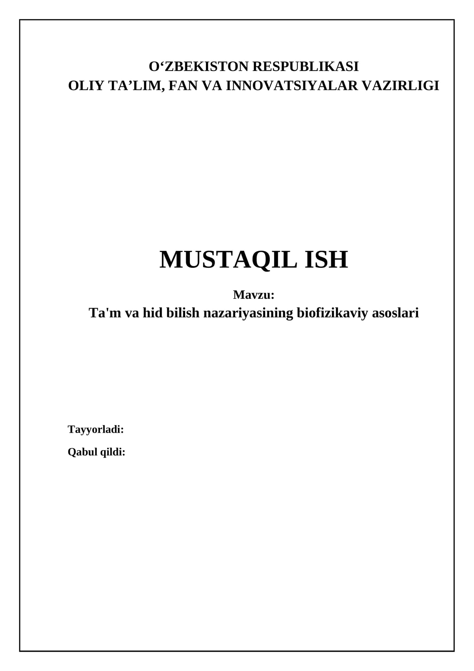Ta'm va hid sezishning biofizik asoslari 1