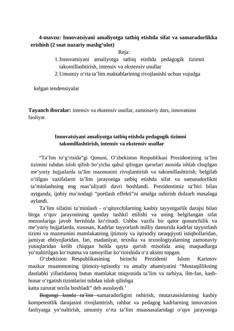 Innovatsiyani amaliyotga tatbiq etishda sifat va samaradorlikka erishish 1