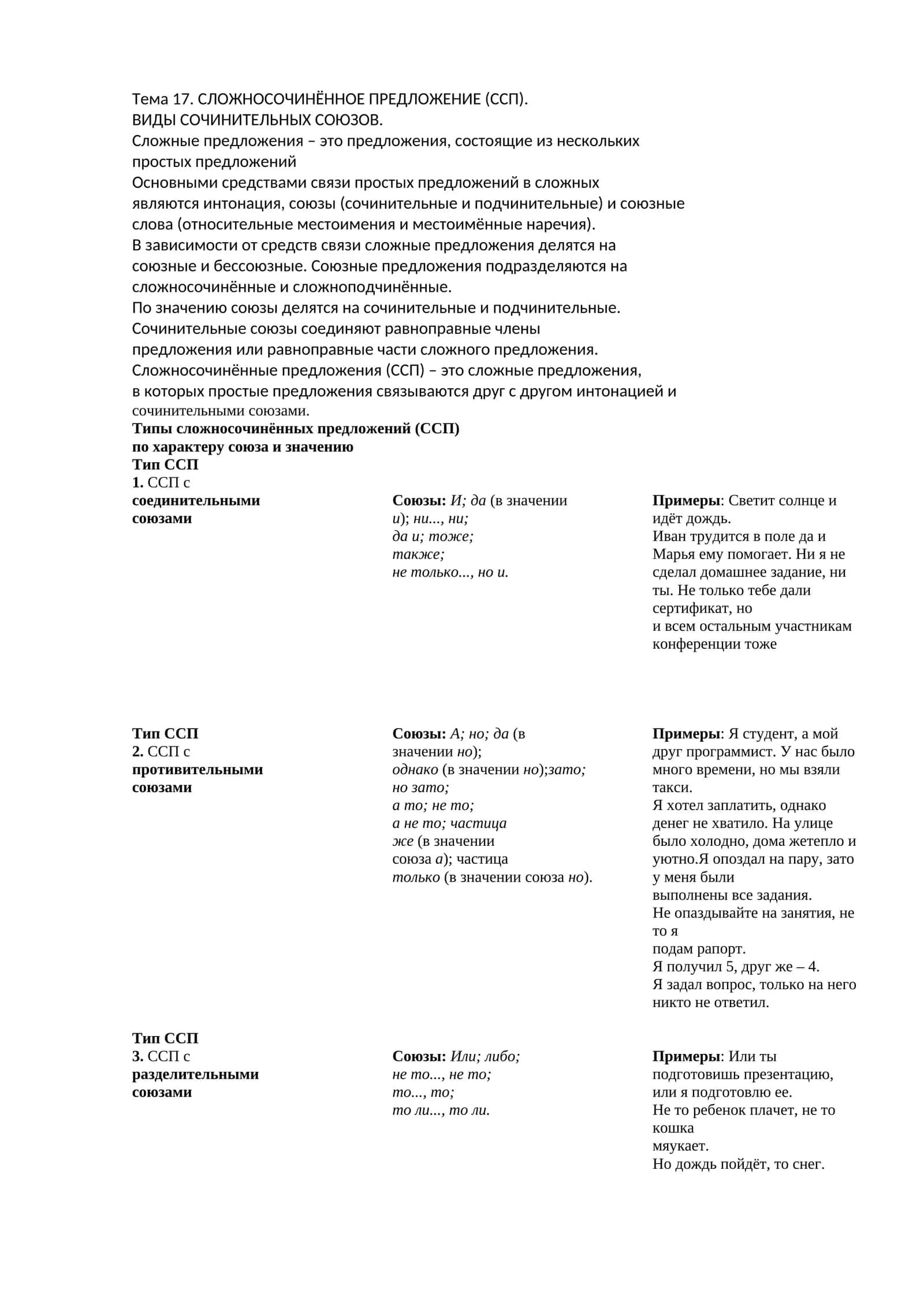Тема 17. СЛОЖНОСОЧИНЁННОЕ ПРЕДЛОЖЕНИЕ (ССП) 1