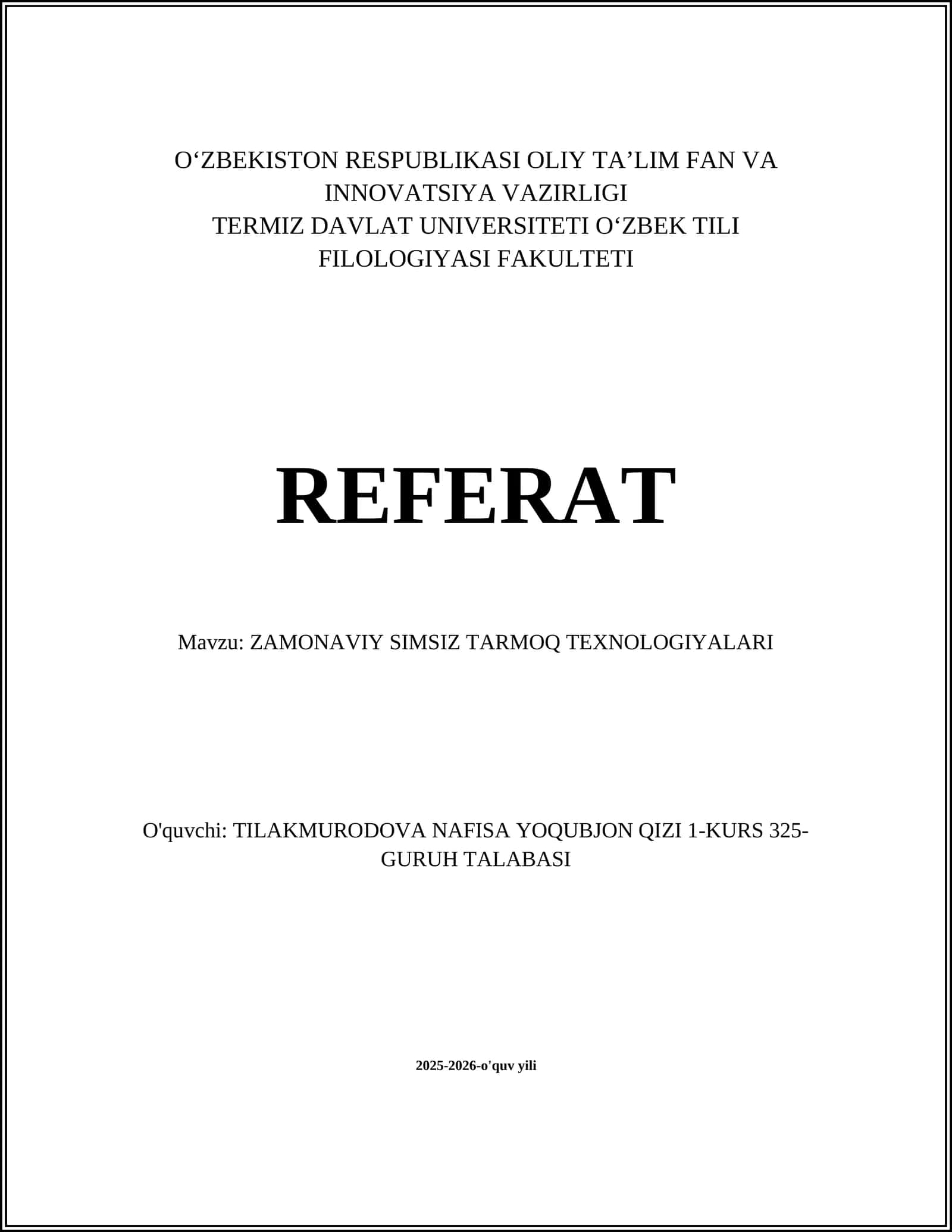 ZAMONAVIY SIMSIZ TARMOQ TEXNOLOGIYALARI 1