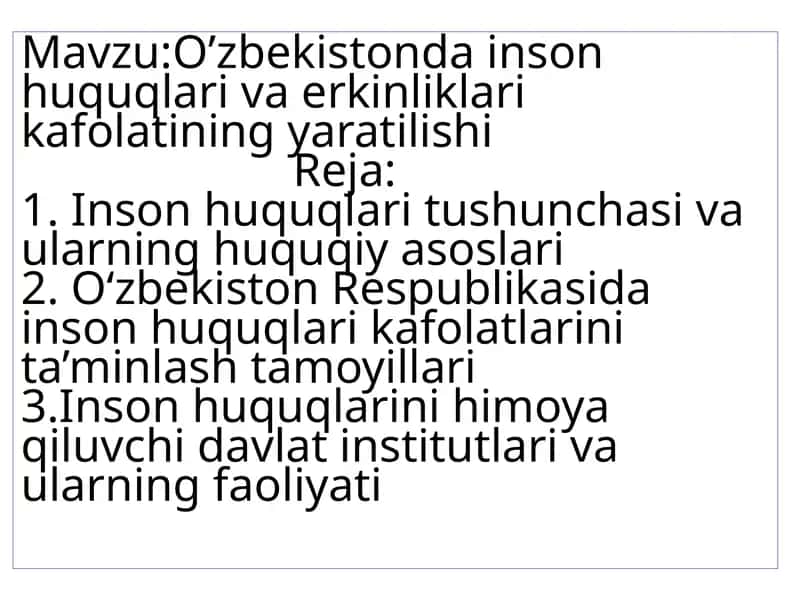 O’zbekistonda inson huquqlari va erkinliklari kafolatining yaratilishi 1