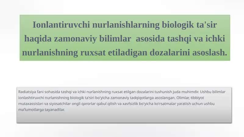 Ionlantiruvchi nurlanishning biologik ta'siri 1