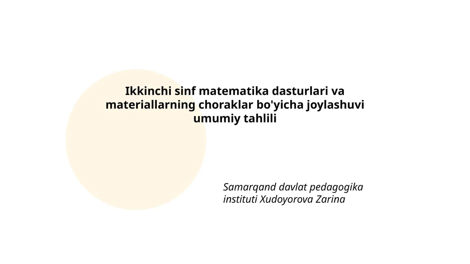 Ikkinchi sinf matematika dasturlari va materiallarning choraklar bo'yicha joylashuvi umumiy tahlili 1