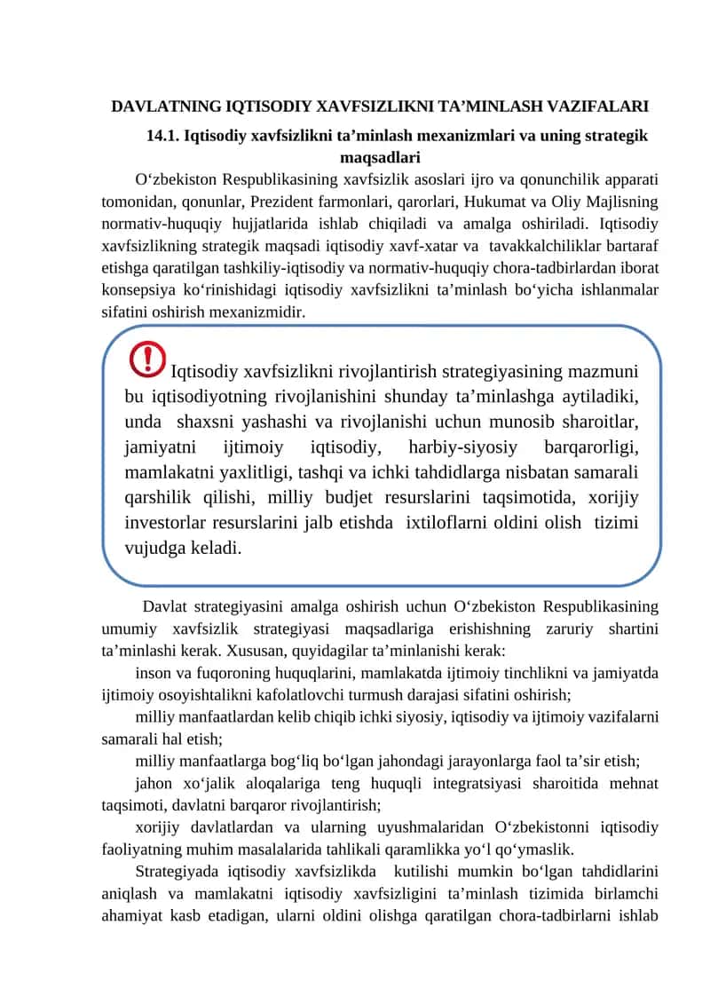 DAVLATNING IQTISODIY XAVFSIZLIKNI TA’MINLASH VAZIFALARI 1