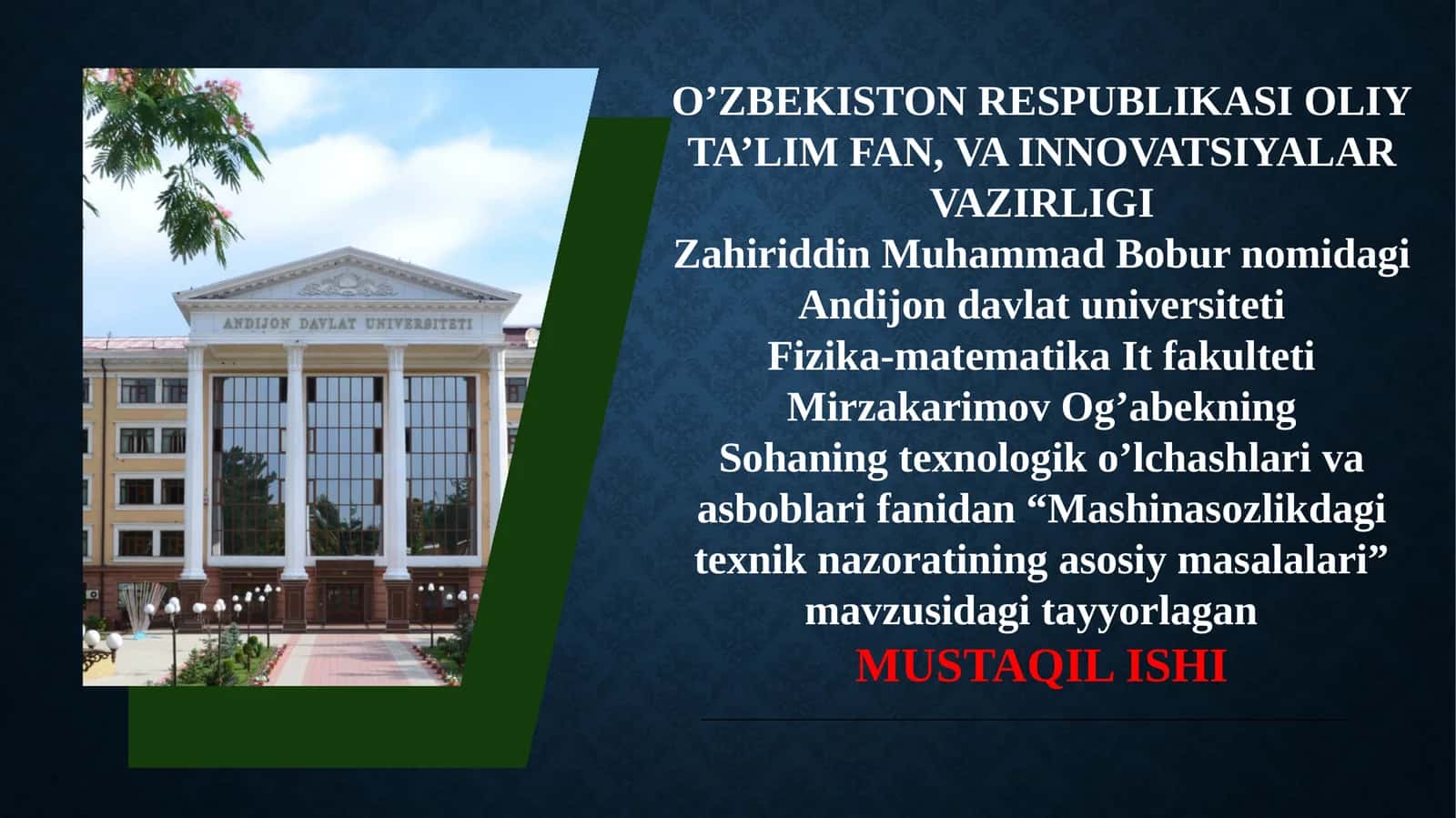 Mashinasozlikdagi texnik nazoratining asosiy masalalari 1