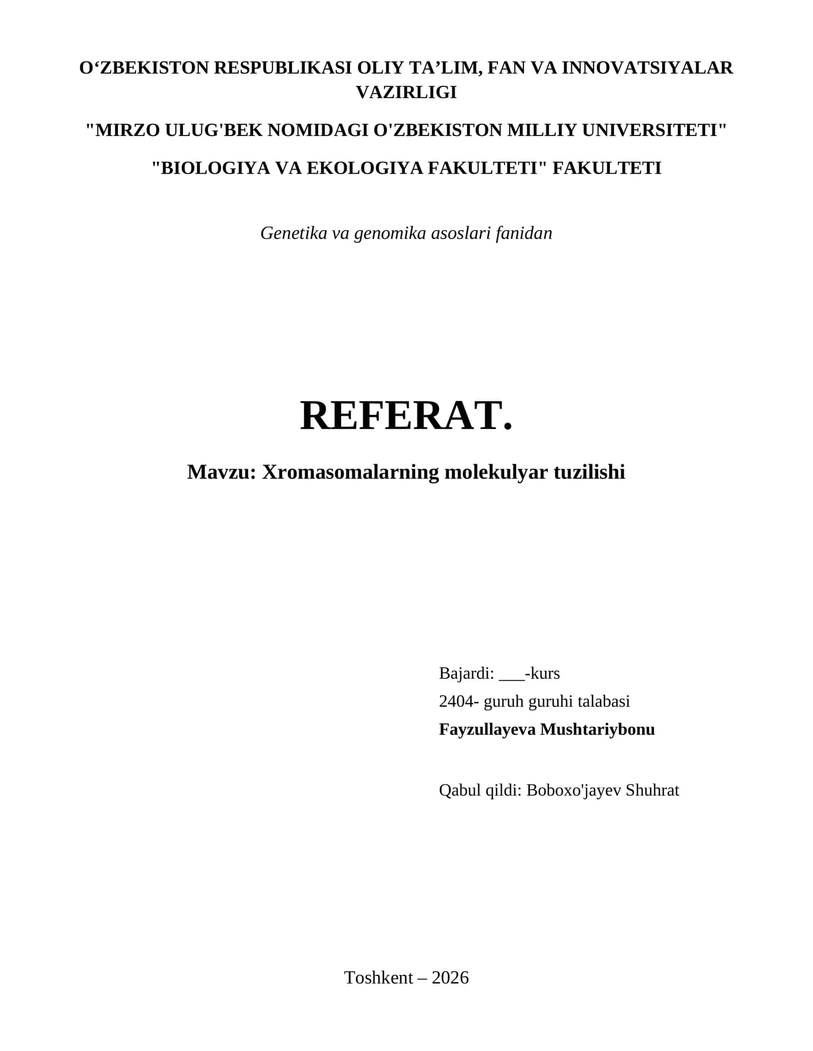 Xromasomalarning molekulyar tuzilishi 1