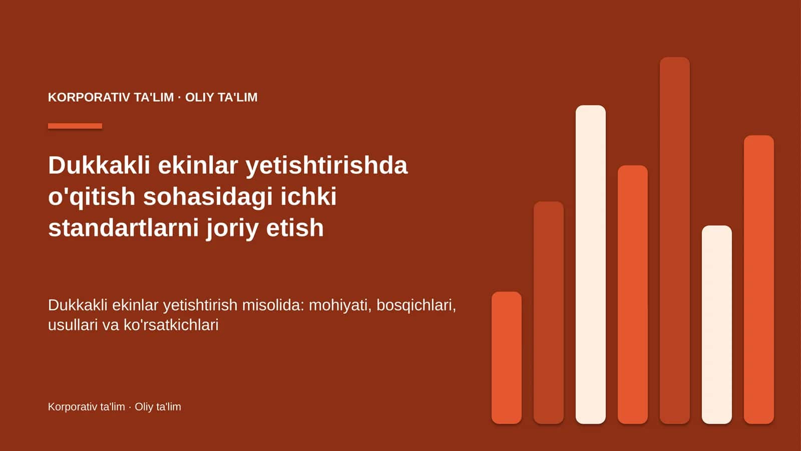 Dukkakli ekinlar yetishtirishda o'qitish sohasidagi ichki standartlarni joriy etish 1