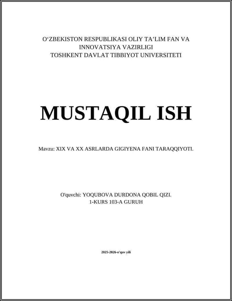 XIX VA XX ASRLARDA GIGIYENA FANI TARAQQIYOTI 1