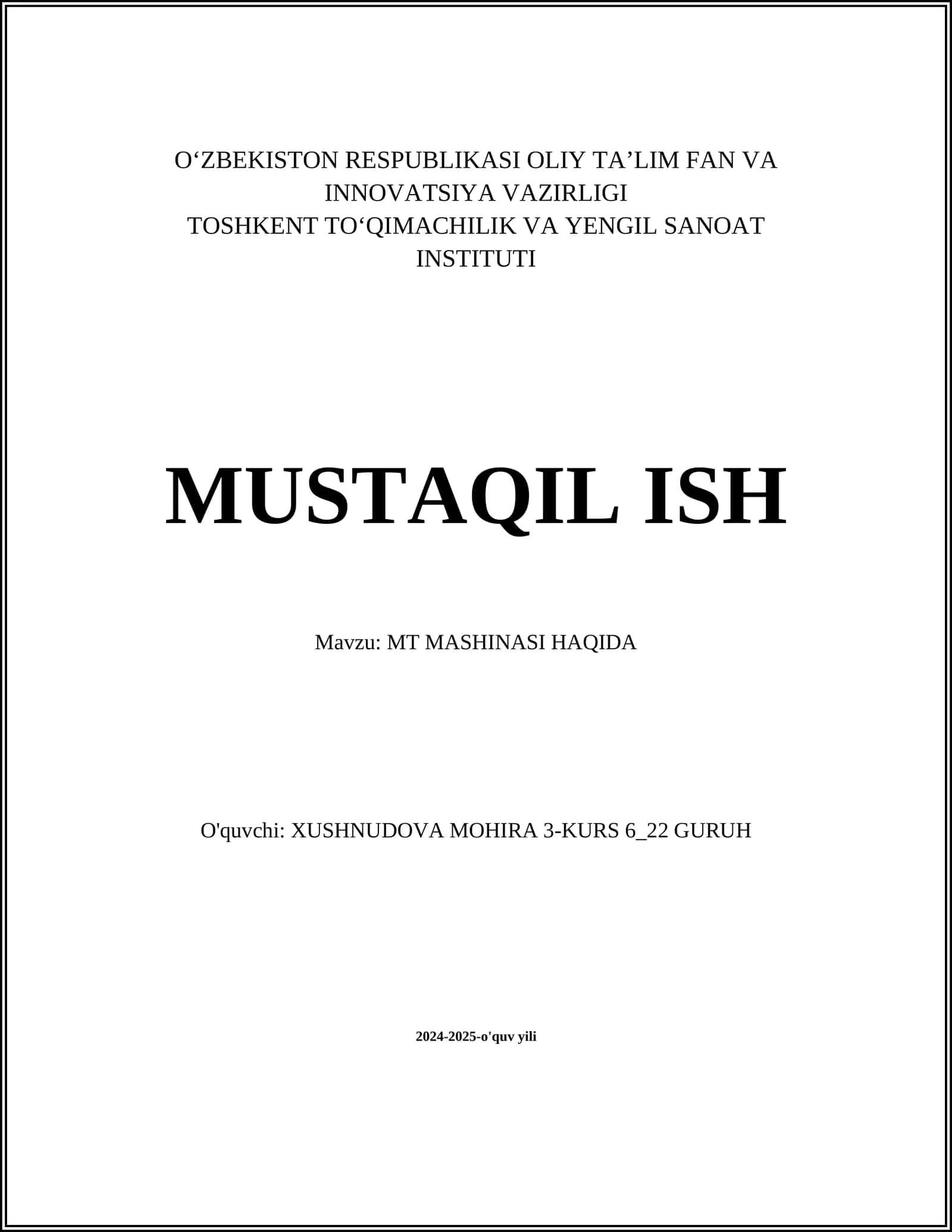 MT MASHINASI HAQIDA 1