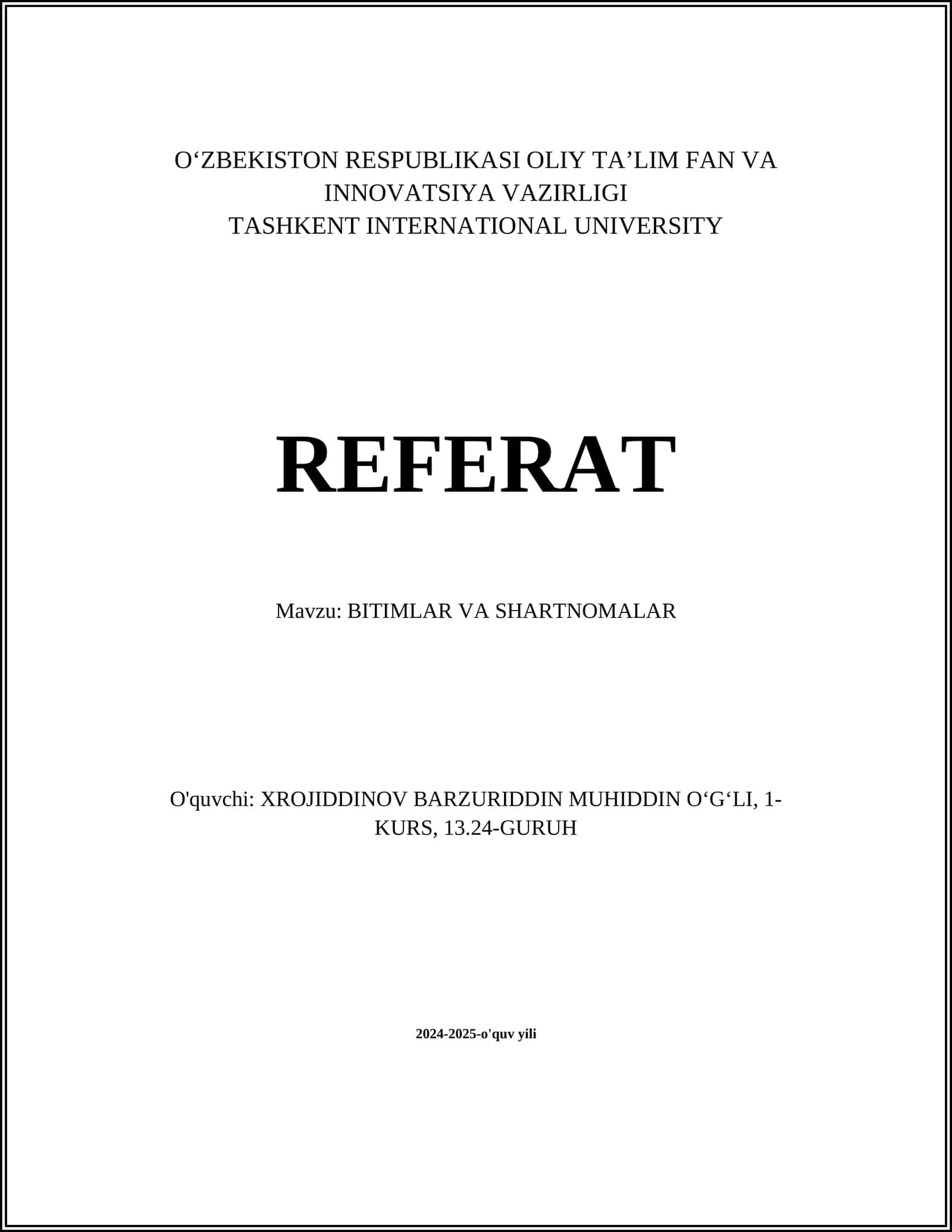 BITIMLAR VA SHARTNOMALAR 1